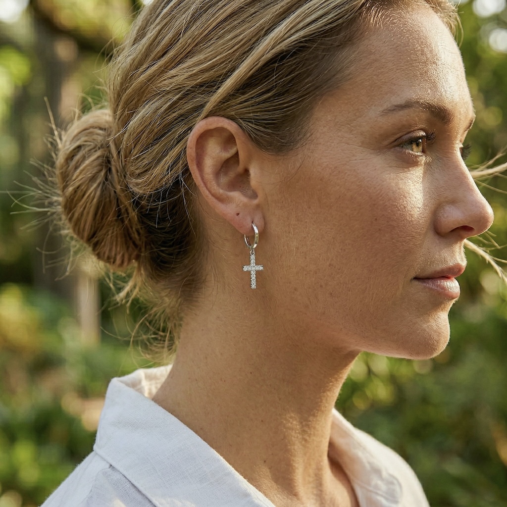 Sterling Silver 925 Huggie CZ Earrings “Faith” - Image 3