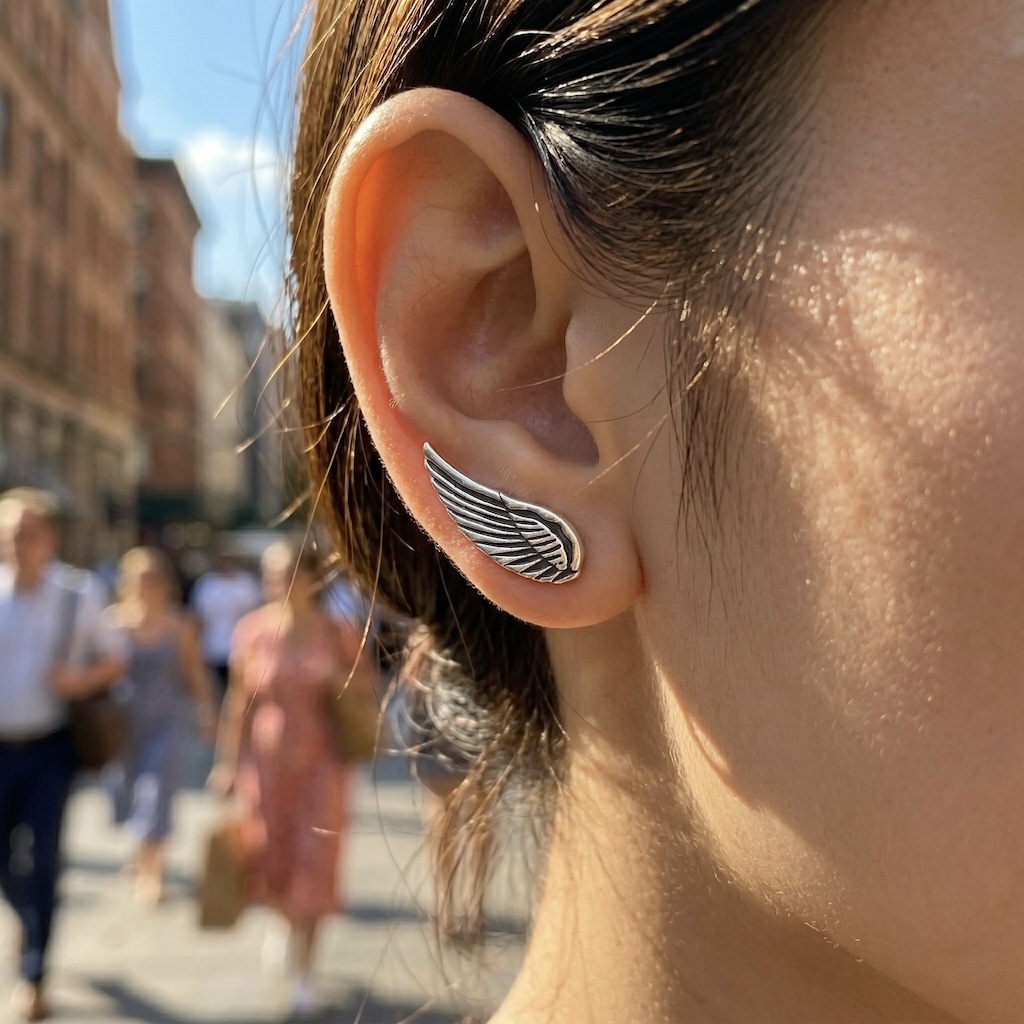 Sterling Silver 925 Ear Climber Earrings "Feather" - Image 3