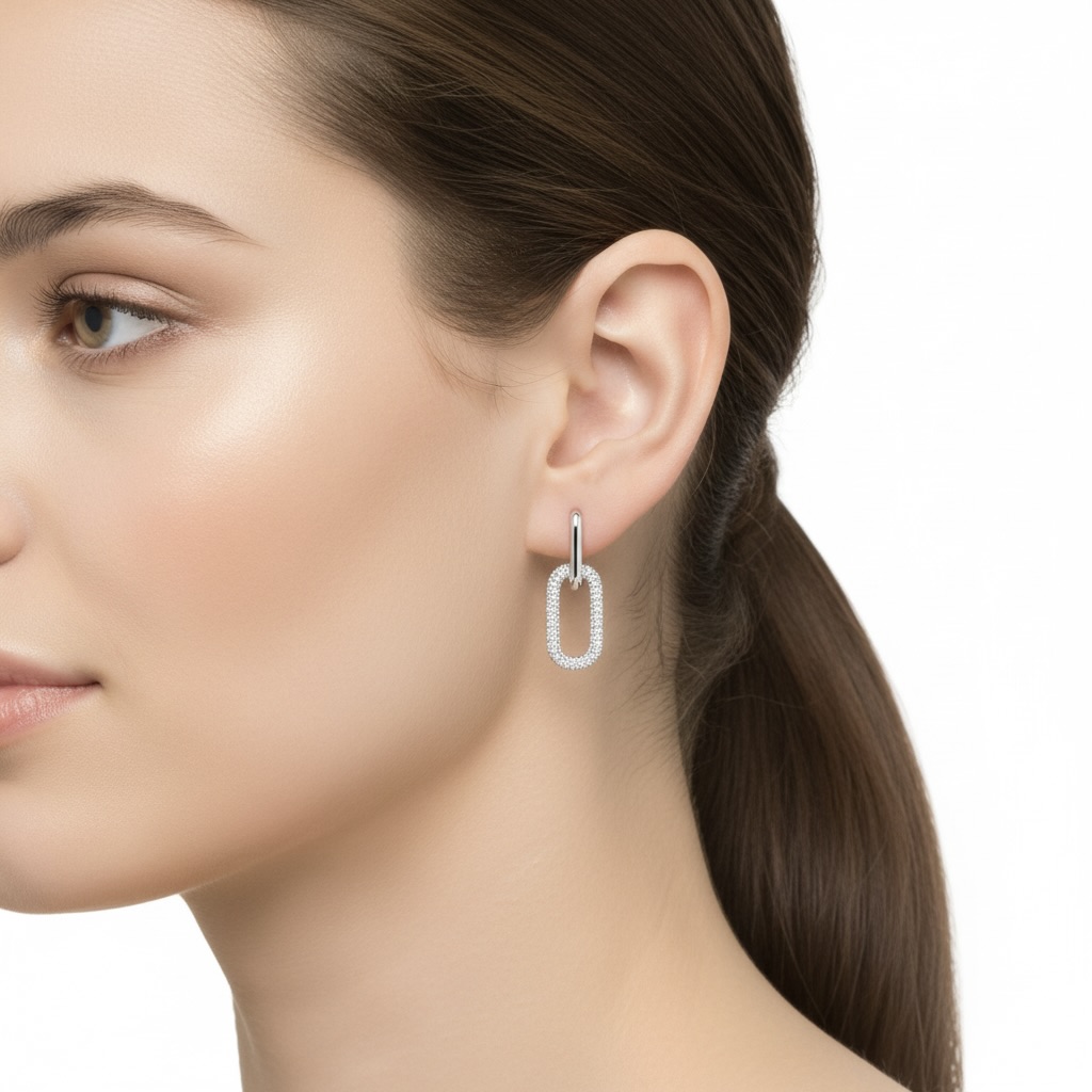 Sterling Silver 925 Drop Earrings “Urban Link” - Image 3