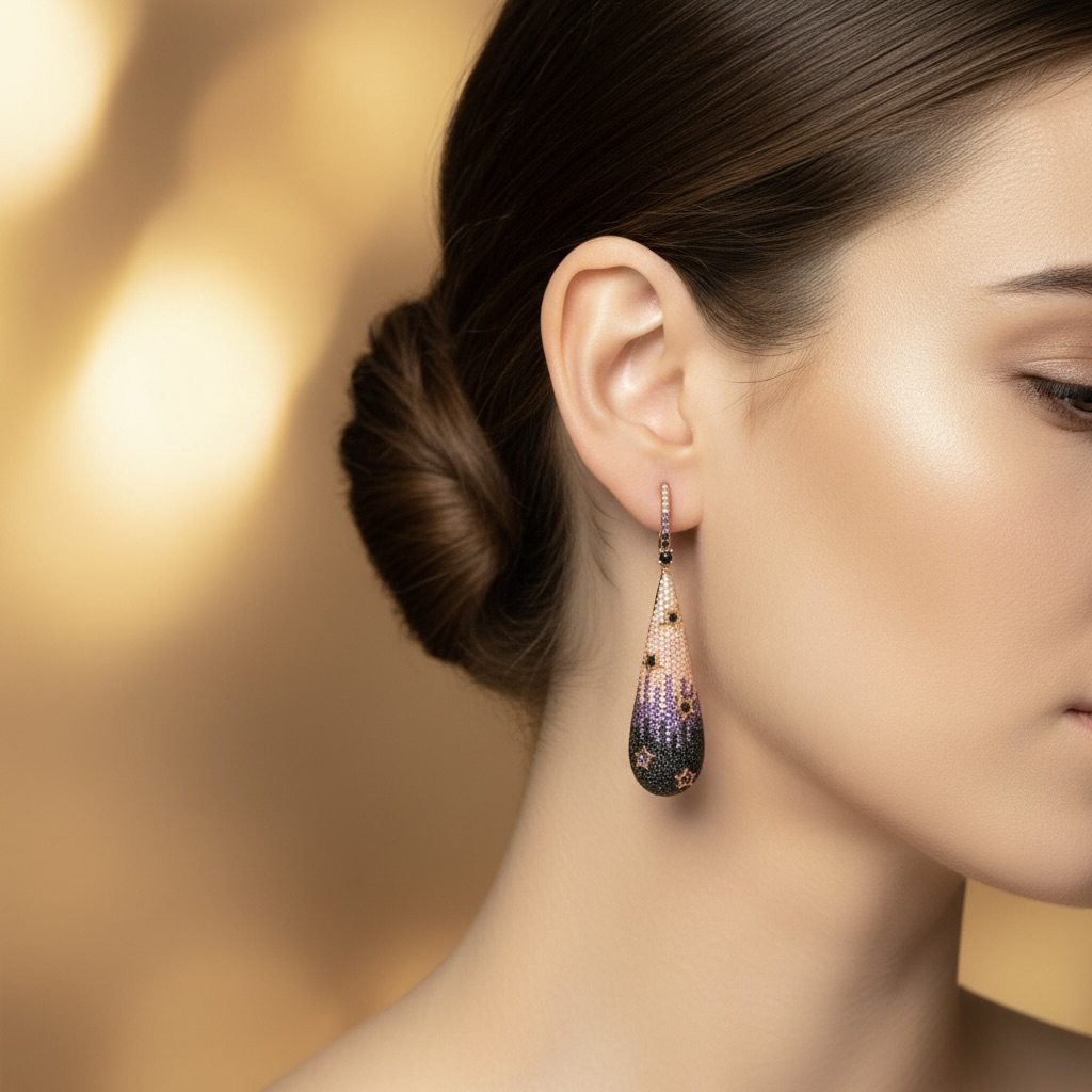 Sterling Silver 925 Gold Plated Multicolour CZ Drop Earrings “Midnight Galaxy” - Image 3