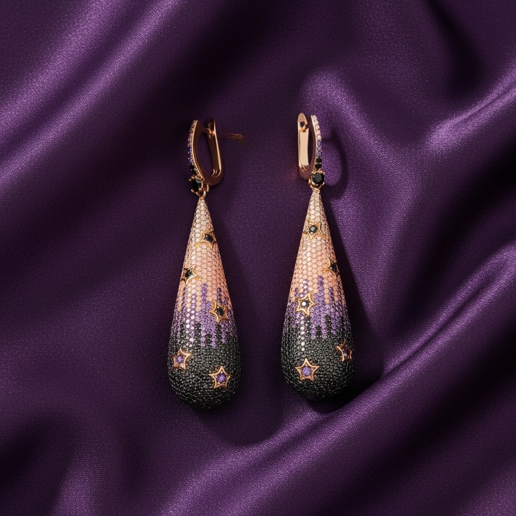 Sterling Silver 925 Gold Plated Multicolour CZ Drop Earrings “Midnight Galaxy” - Image 2