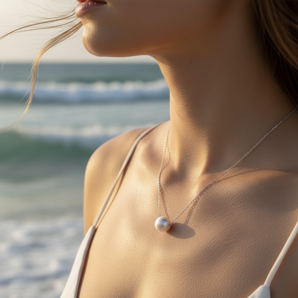 Sterling Silver 925 Single 9mm Pearl Necklace Pendant “Dazzle” - Image 3