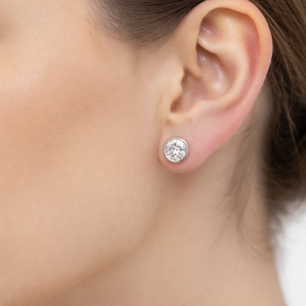 Sterling Silver 925 Round Crystal Stud Earrings “Aurora” - Image 3