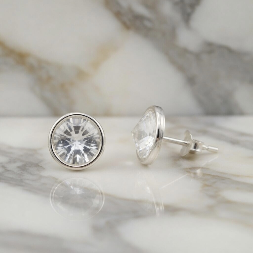 Sterling Silver 925 Round Crystal Stud Earrings “Aurora” - Image 2