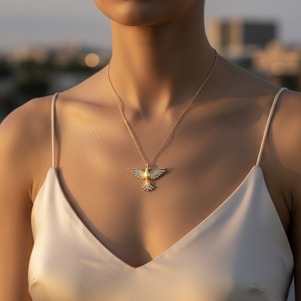 Sterling Silver 925 Gold Plated Phoenix Necklace CZ Pendant "Gold Flame" - Image 3