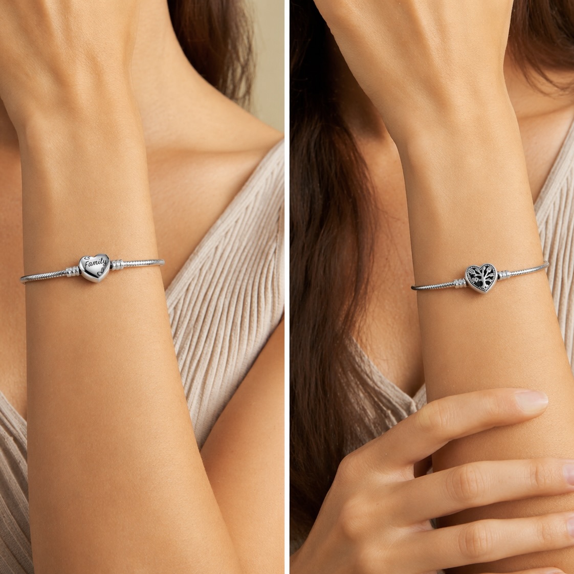 Charm Bracelet Sterling Silver 925 Snake Chain Bracelet "Tuana" - Image 4