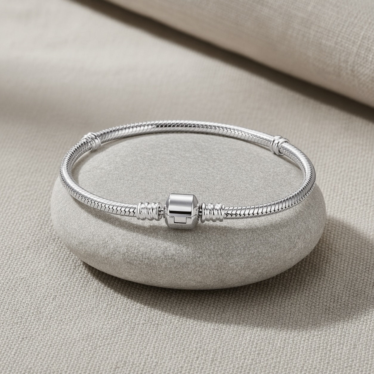 Charm Bracelet Sterling Silver 925 Snake Chain Minimalist Bracelet - Image 2