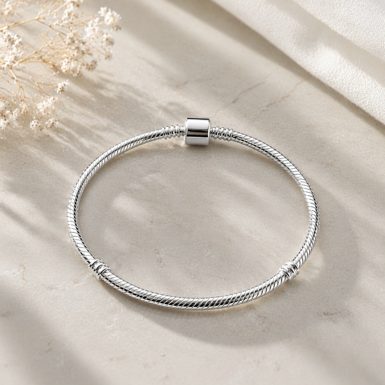 Charm Bracelet Sterling Silver 925 Snake Chain Minimalist Bracelet - Image 3