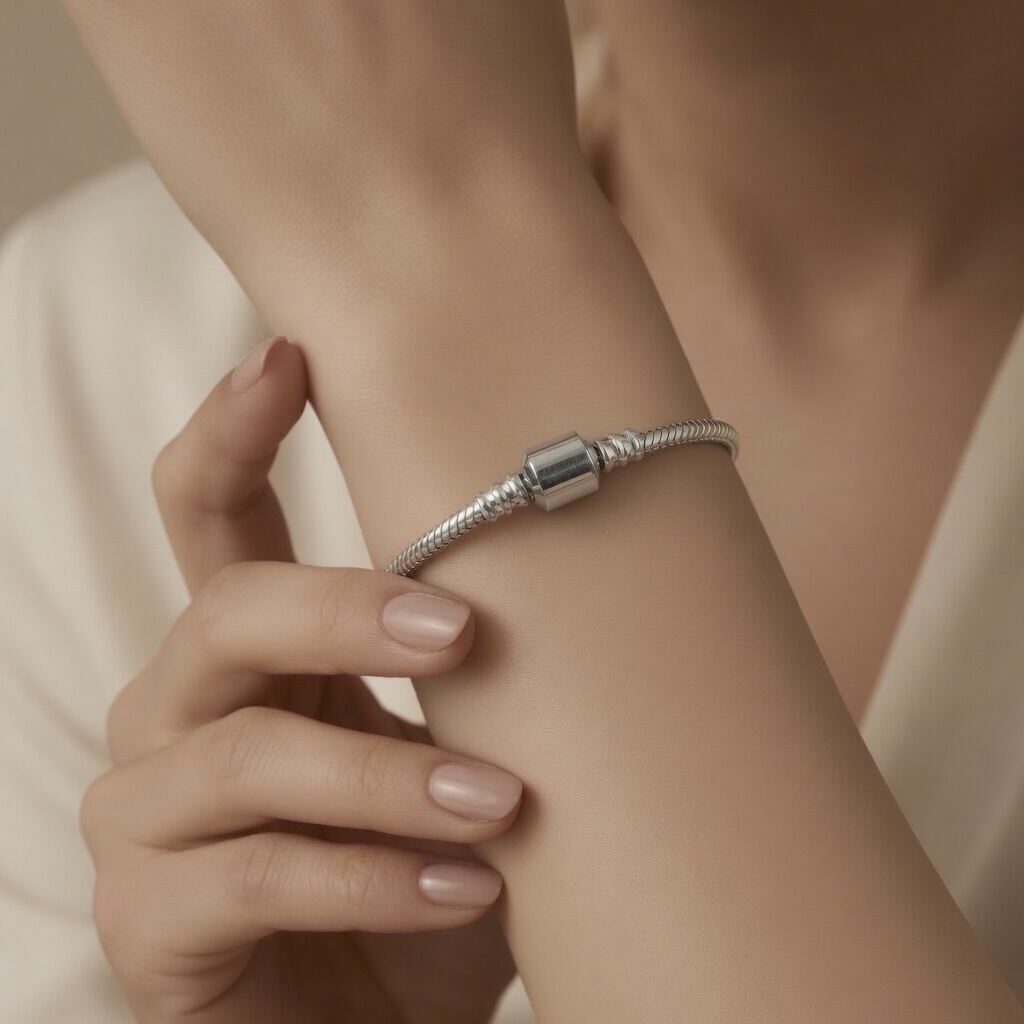 Charm Bracelet Sterling Silver 925 Snake Chain Minimalist Bracelet - Image 5