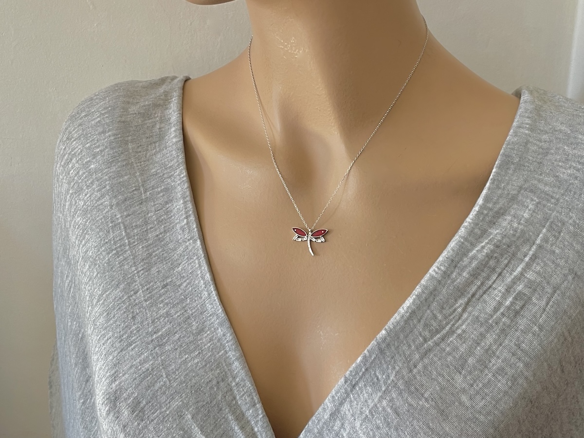 Sterling Silver 925 Dragonfly CZ Pendant Necklace "Libellula" - Silver Image 2