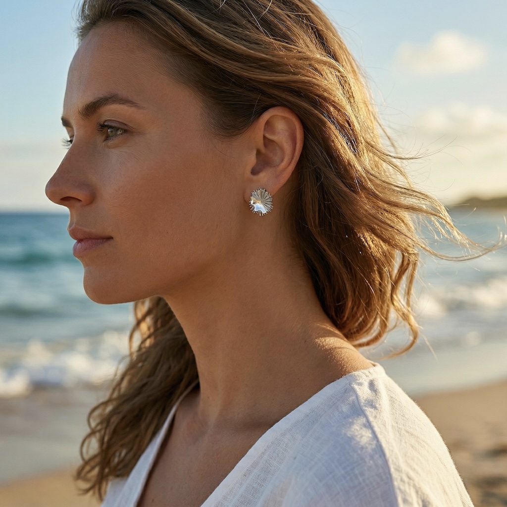 Sterling Silver 925 Huggie Earrings “Abstract Flare” - Image 4