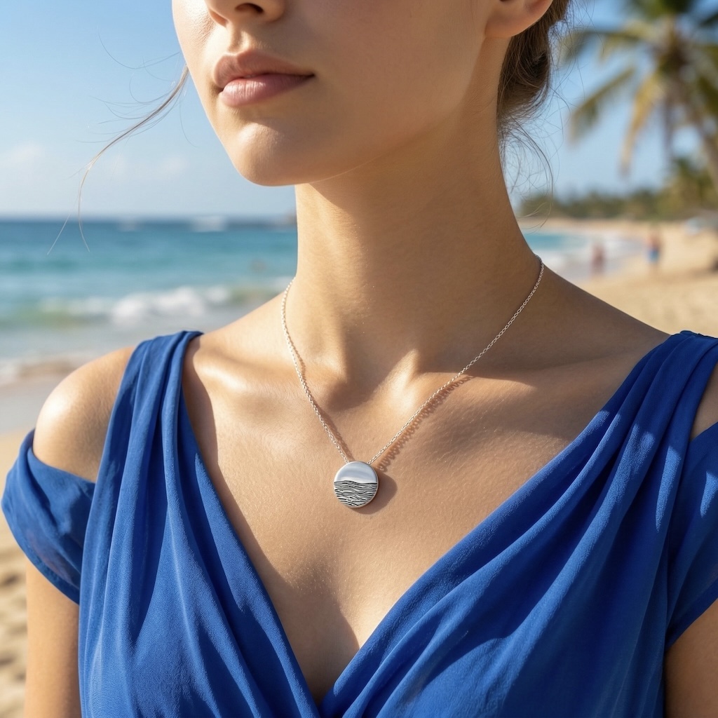 Sterling Silver 925 Round Pendant “Ocean Waves” - Image 3