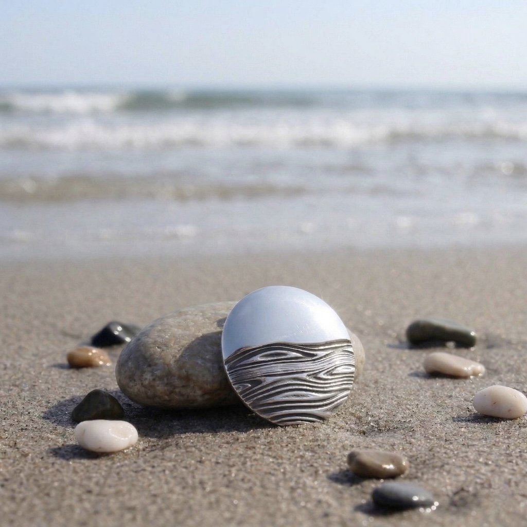 Sterling Silver 925 Round Pendant “Ocean Waves” - Image 2