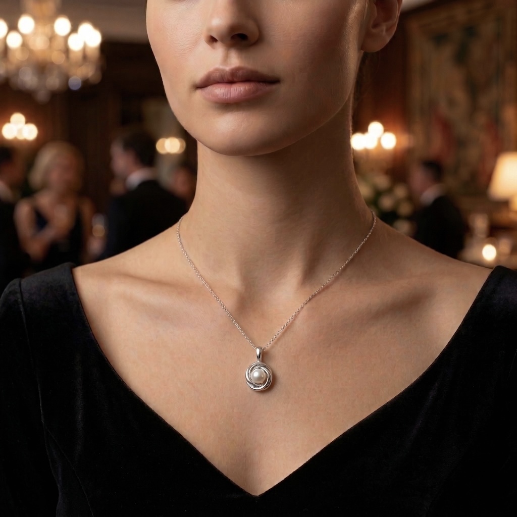 Sterling Silver 925 Freshwater Pearl Pendant “Twisted Grace” - Image 3