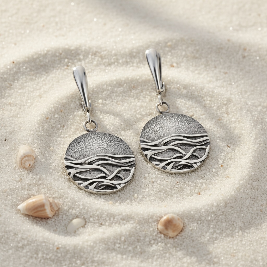 Sterling Silver 925 Round Drop Earrings “Thunder Storm” - Image 2