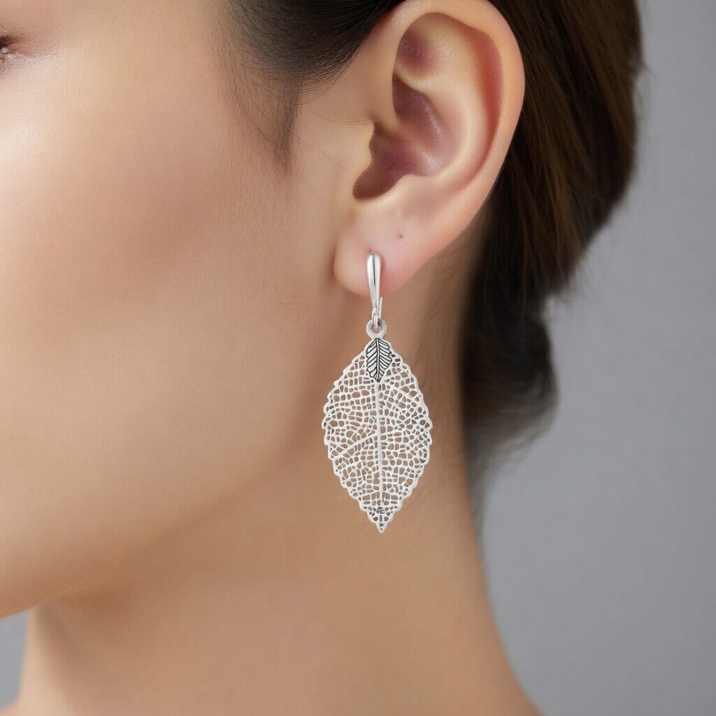Sterling Silver 925 Leaf Dangle Earrings “Silver Nature” - Image 3