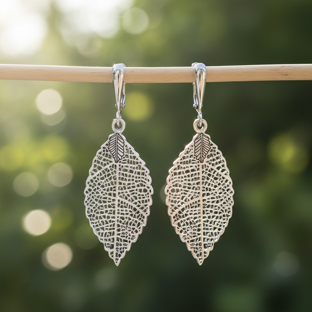 Sterling Silver 925 Leaf Dangle Earrings “Silver Nature” - Image 2