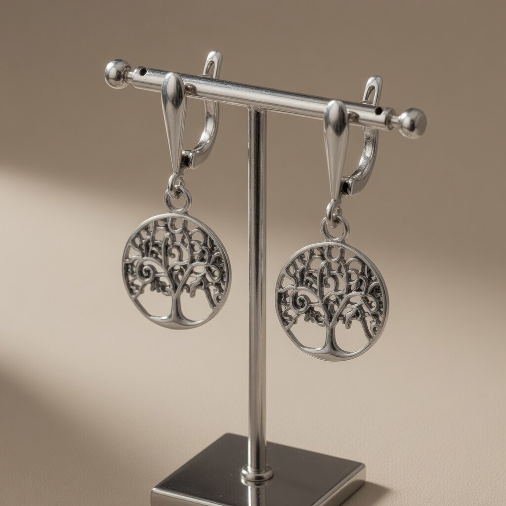 Sterling Silver 925 Tree of Life Dangle Drop Earrings Pendant Set "Gaia" - Image 4