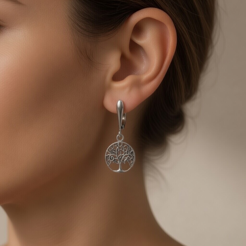 Sterling Silver 925 Tree of Life Dangle Earrings "Gaia" - Image 3