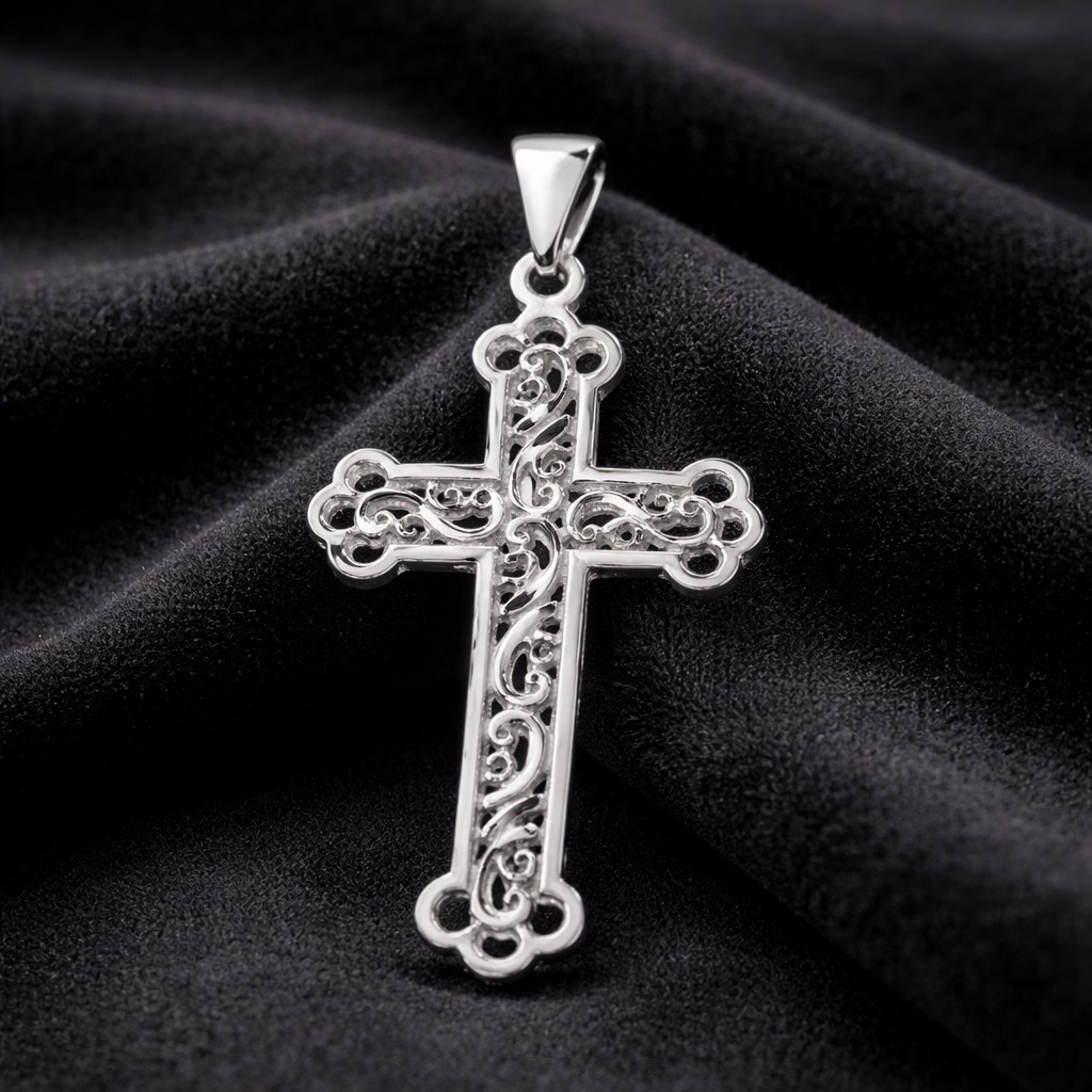 Sterling Silver 925 Cross Pendant "Lace" - Image 2