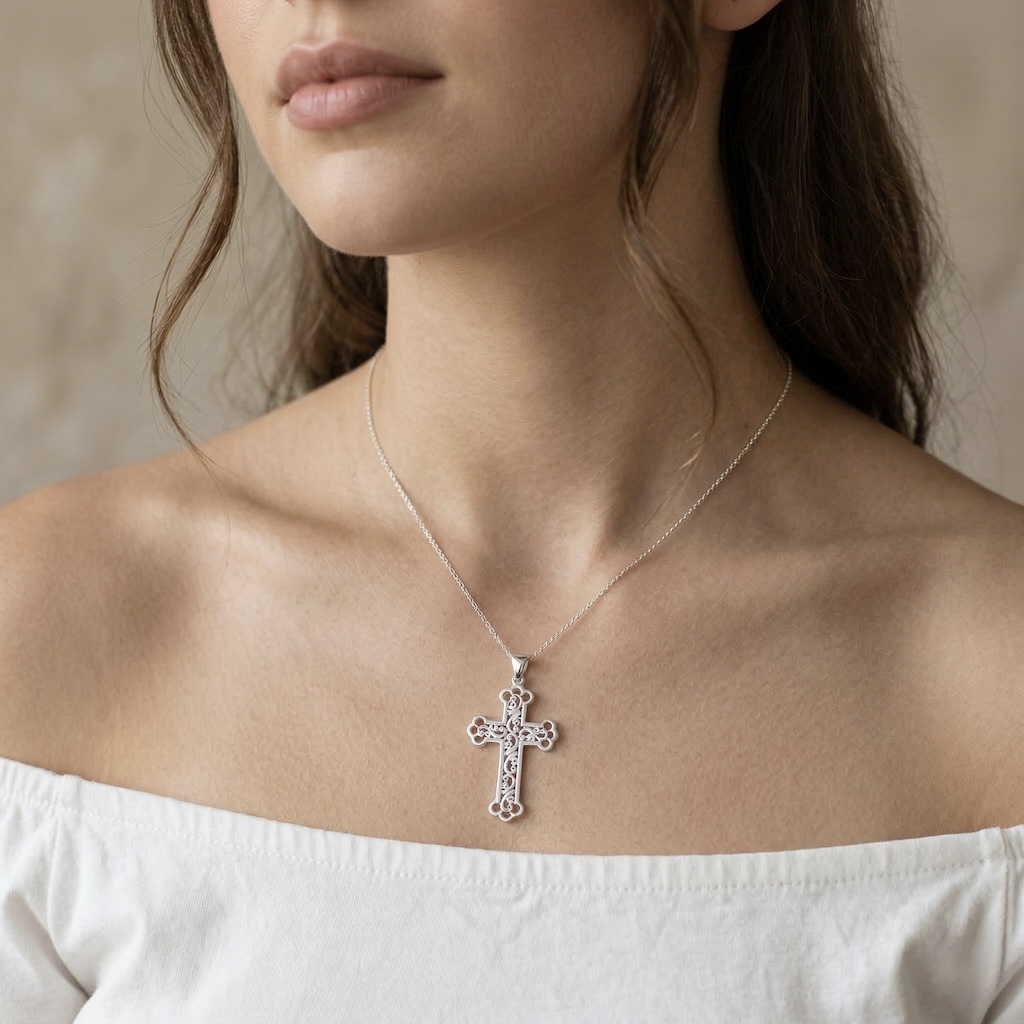 Sterling Silver 925 Cross Pendant "Lace" - Image 3