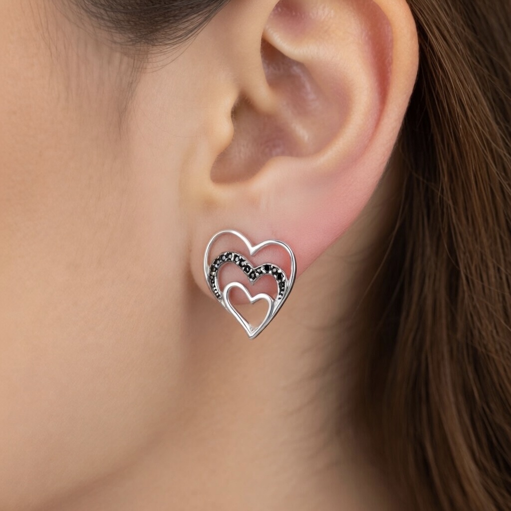 Sterling Silver 925 Heart Earrings "Soul Mate" - Image 3
