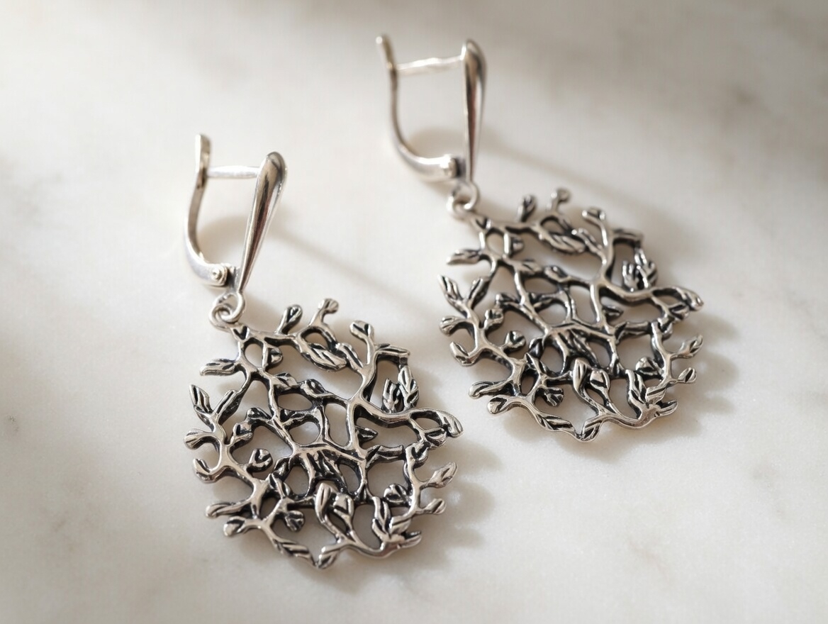 Sterling Silver 925 Drop Earrings “Sea Coral” - Image 2