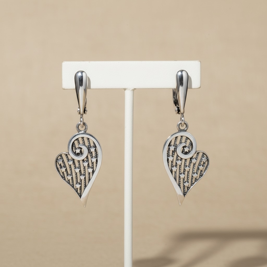 Sterling Silver 925 Heart Drop Earrings “Starlit Love" - Image 2