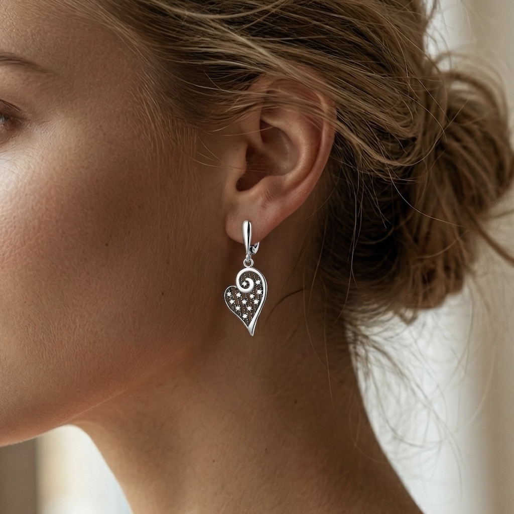 Sterling Silver 925 Heart Drop Earrings “Starlit Love" - Image 3