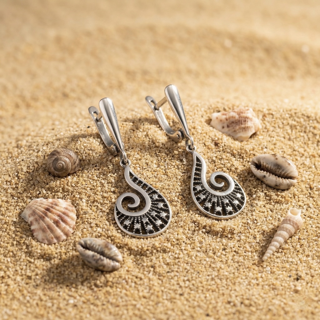 Sterling Silver 925 Dangle Drop Earrings “Starlit Swirl” - Image 2