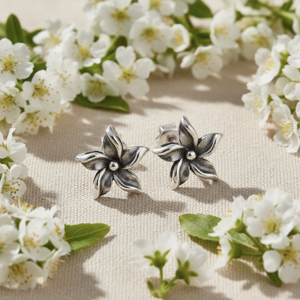 Sterling Silver 925 Stud Earrings "Hawaiian Bloom" - Image 2