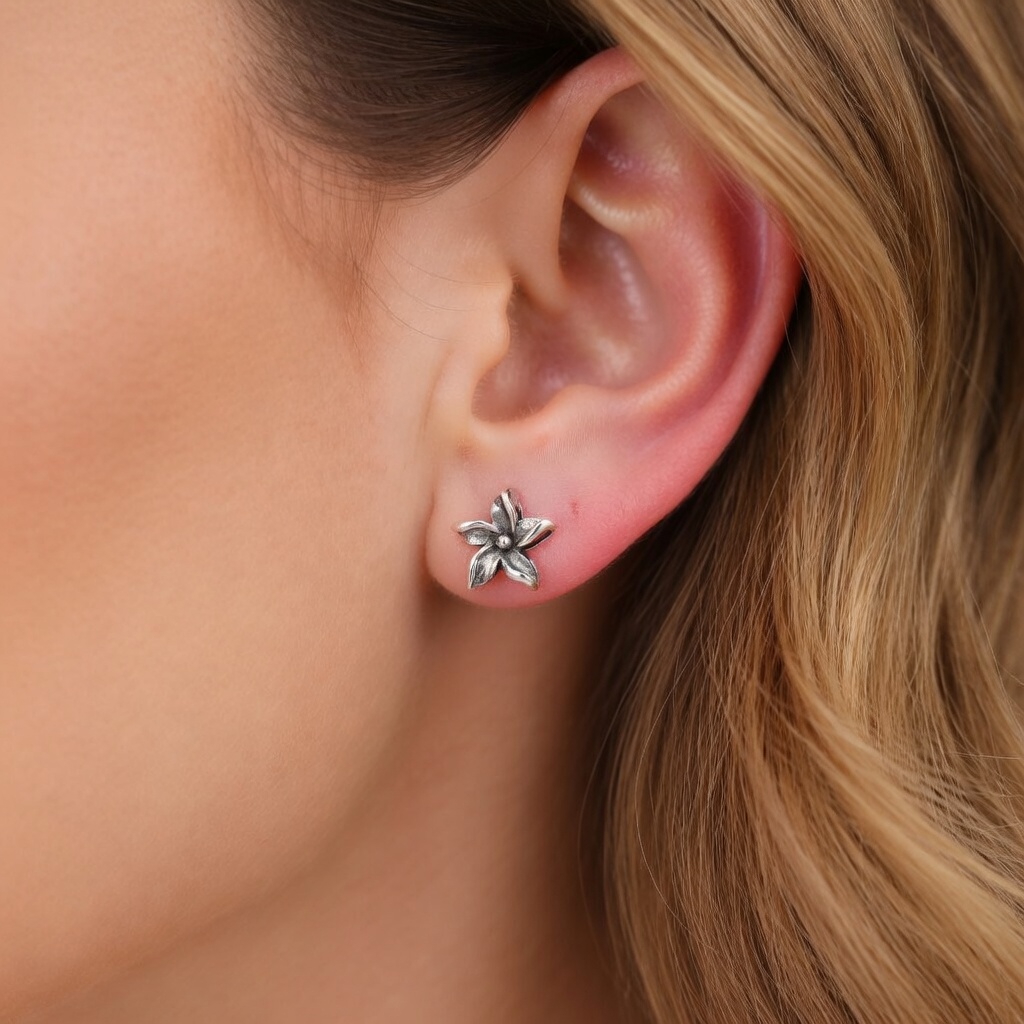 Sterling Silver 925 Stud Earrings "Hawaiian Bloom" - Image 3