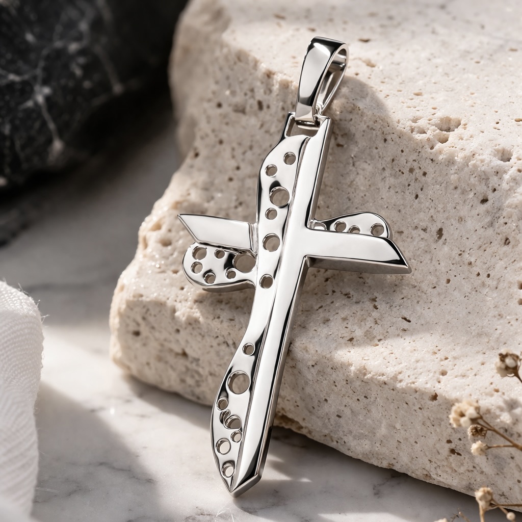 Sterling Silver 925 Cross Pendant "Celestial Dots" - Image 2