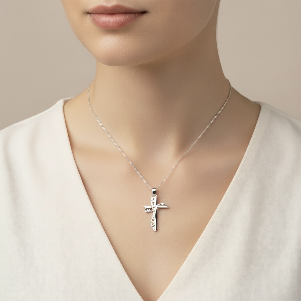 Sterling Silver 925 Cross Pendant "Celestial Dots" - Image 3