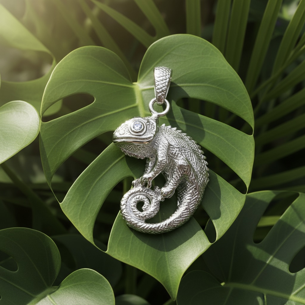 Sterling Silver 925 CZ Chameleon Pendant "Ziggy" - Image 2