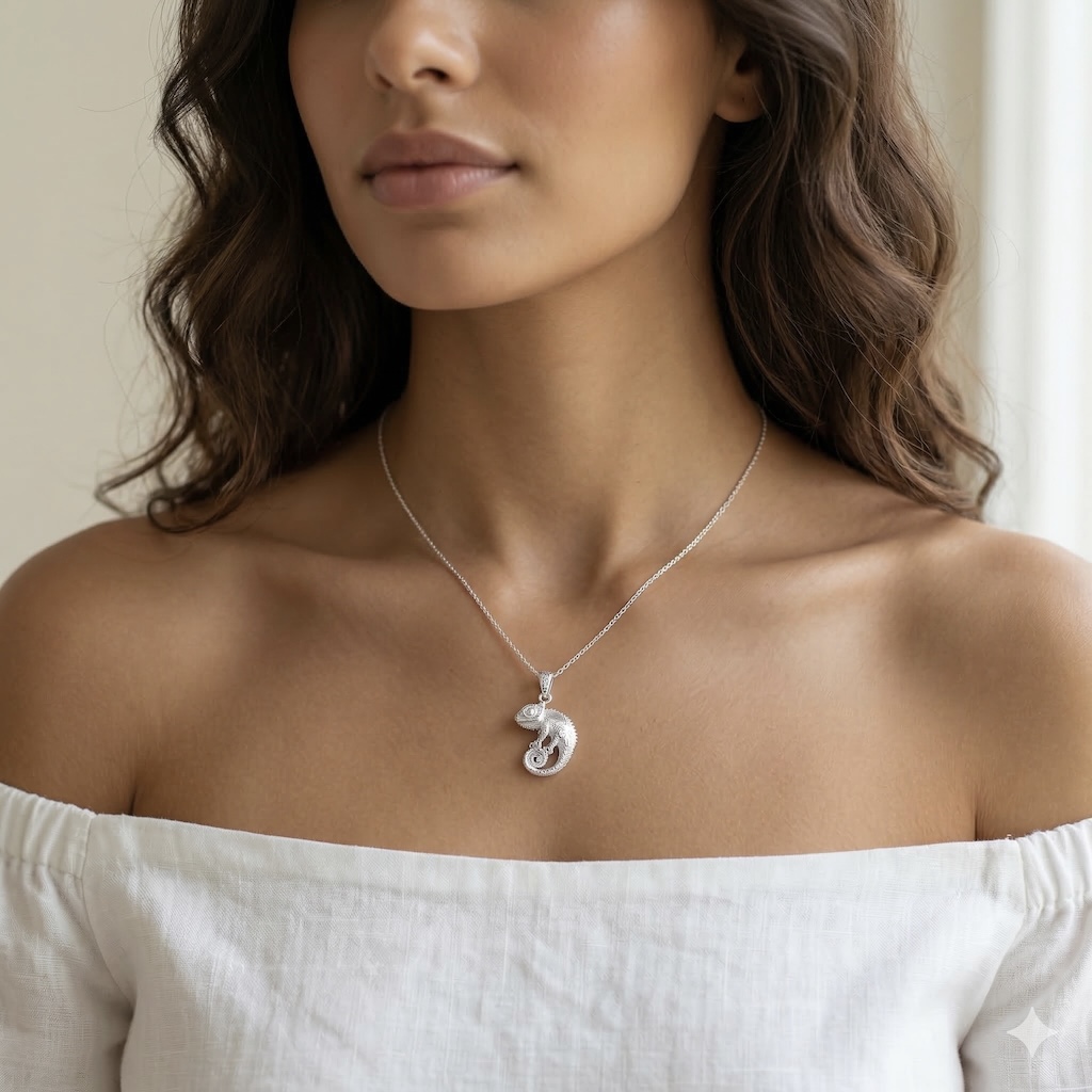 Sterling Silver 925 CZ Chameleon Pendant "Ziggy" - Image 3