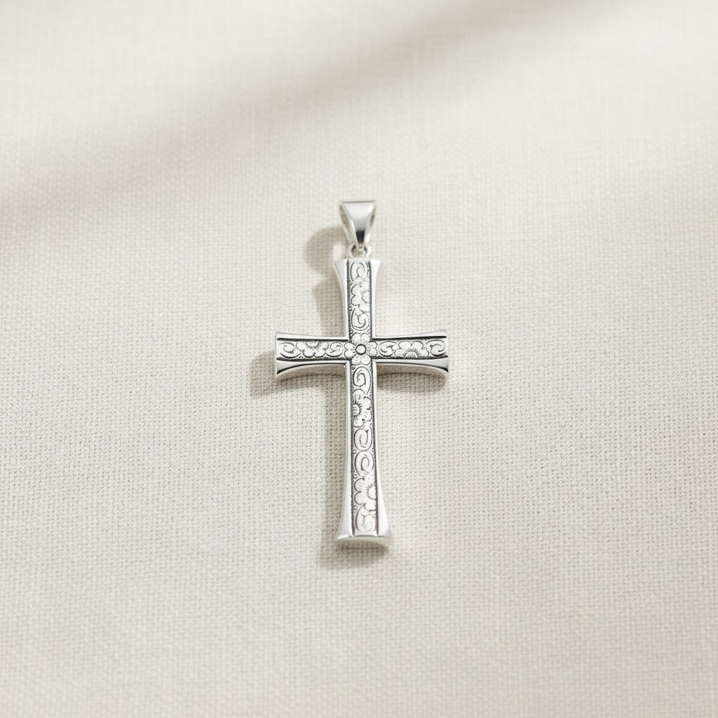 Sterling Silver 925 Pendant Cross "Floral Faith" - Image 2
