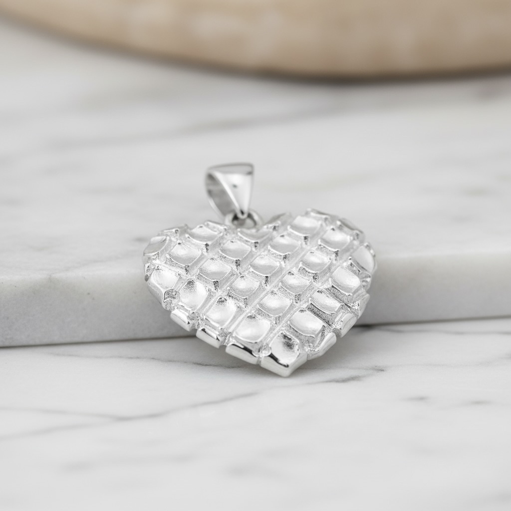 Sterling Silver 925 Textured Heart Pendant “Woven Love” - Image 2