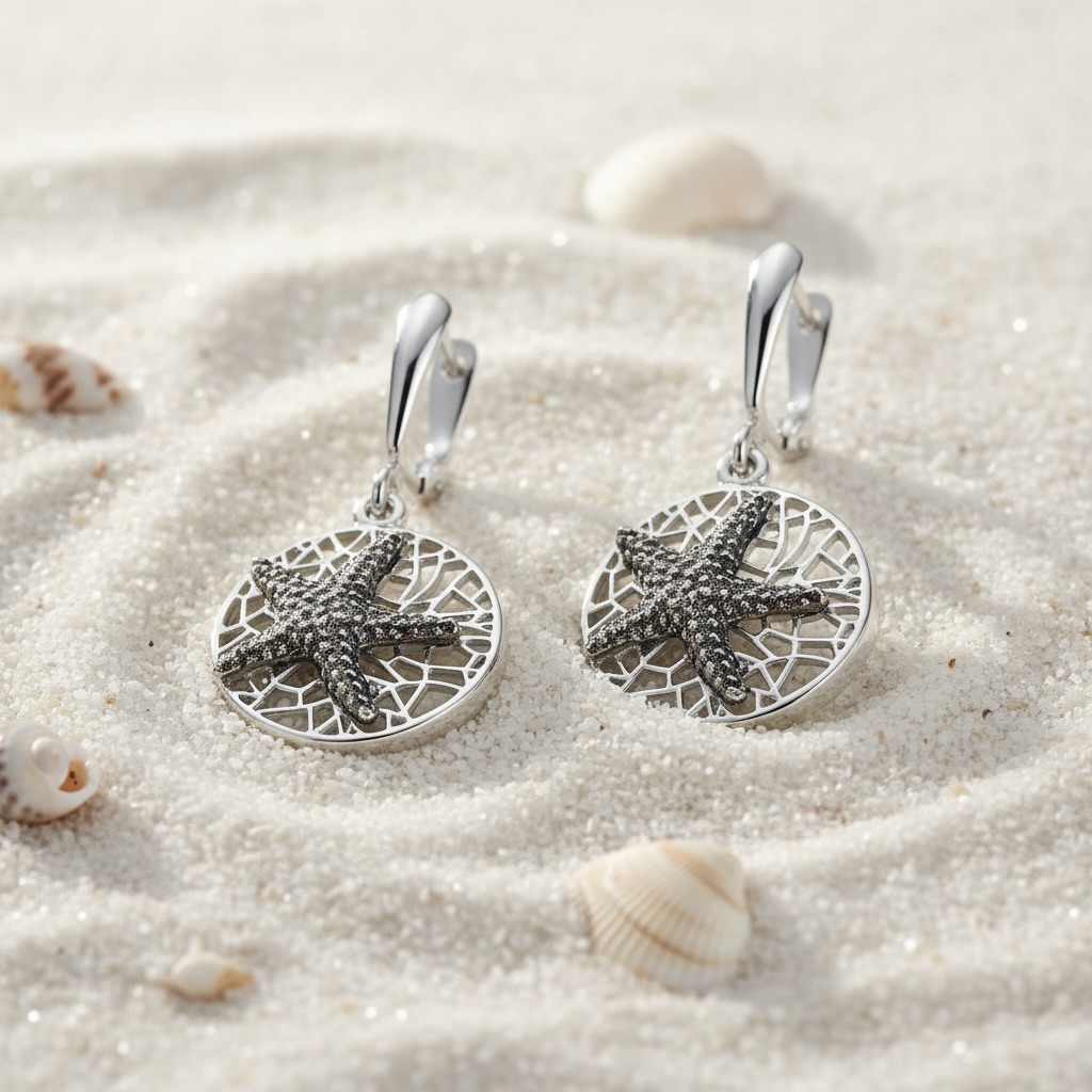 Sterling Silver 925 Starfish Drop Earrings “Sea Breeze” - Image 2