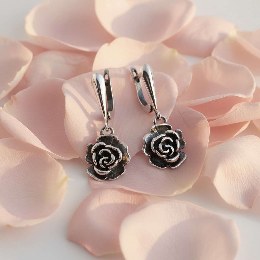 Sterling Silver 925 Rose Dangle Earrings "Dulce Rosa" - Image 2