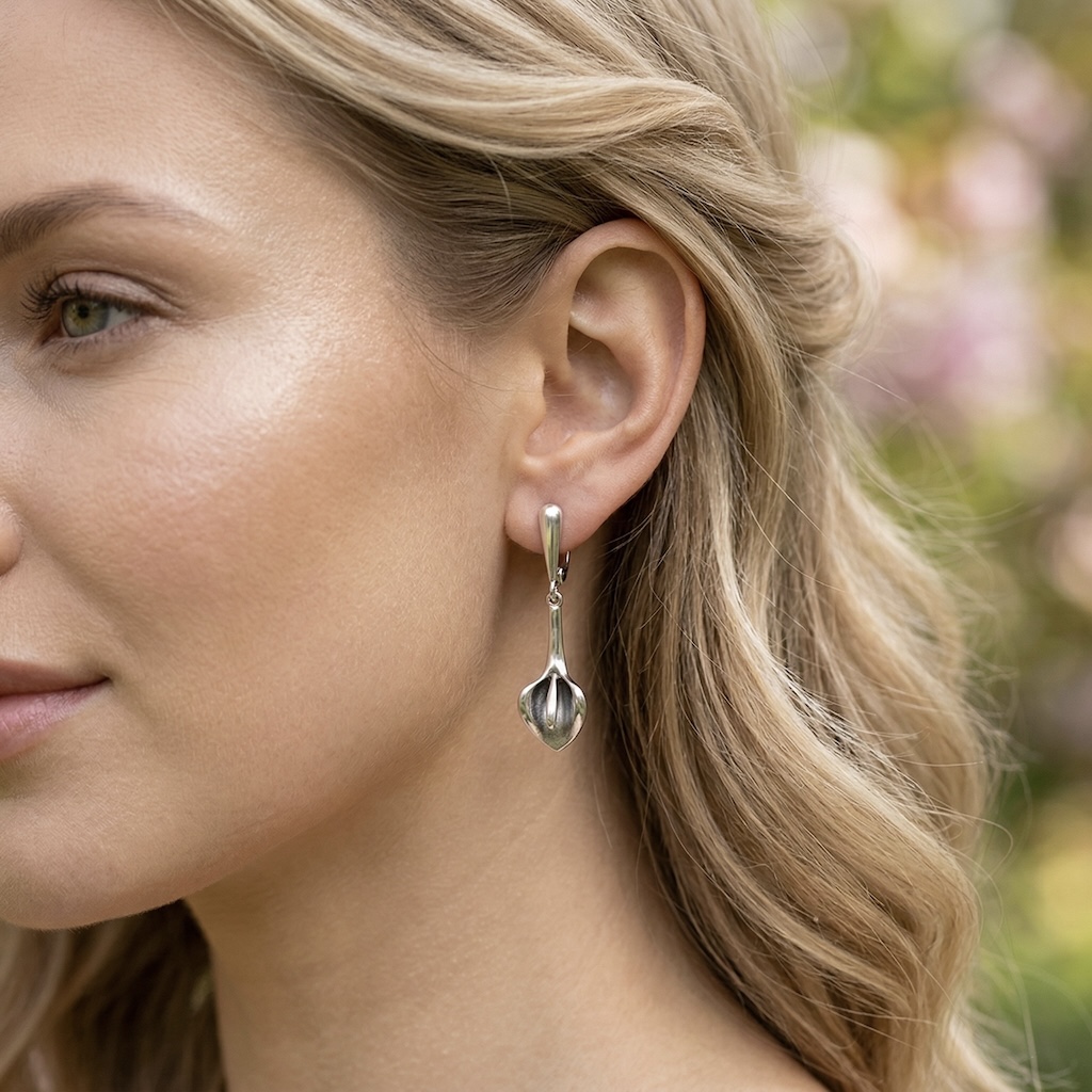 Sterling Silver 925 Calla Lily Dangle Drop Earrings "Zante" - Image 3