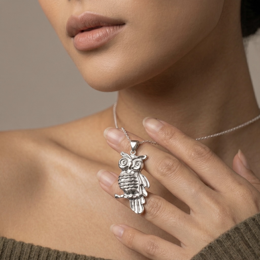 Sterling Silver 925 Owl Oxidised Pendant "Oracle" - Image 3