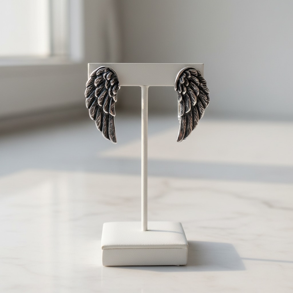 Sterling Silver 925 Angel Wing Huggie Earrings “Celeste” - Image 2