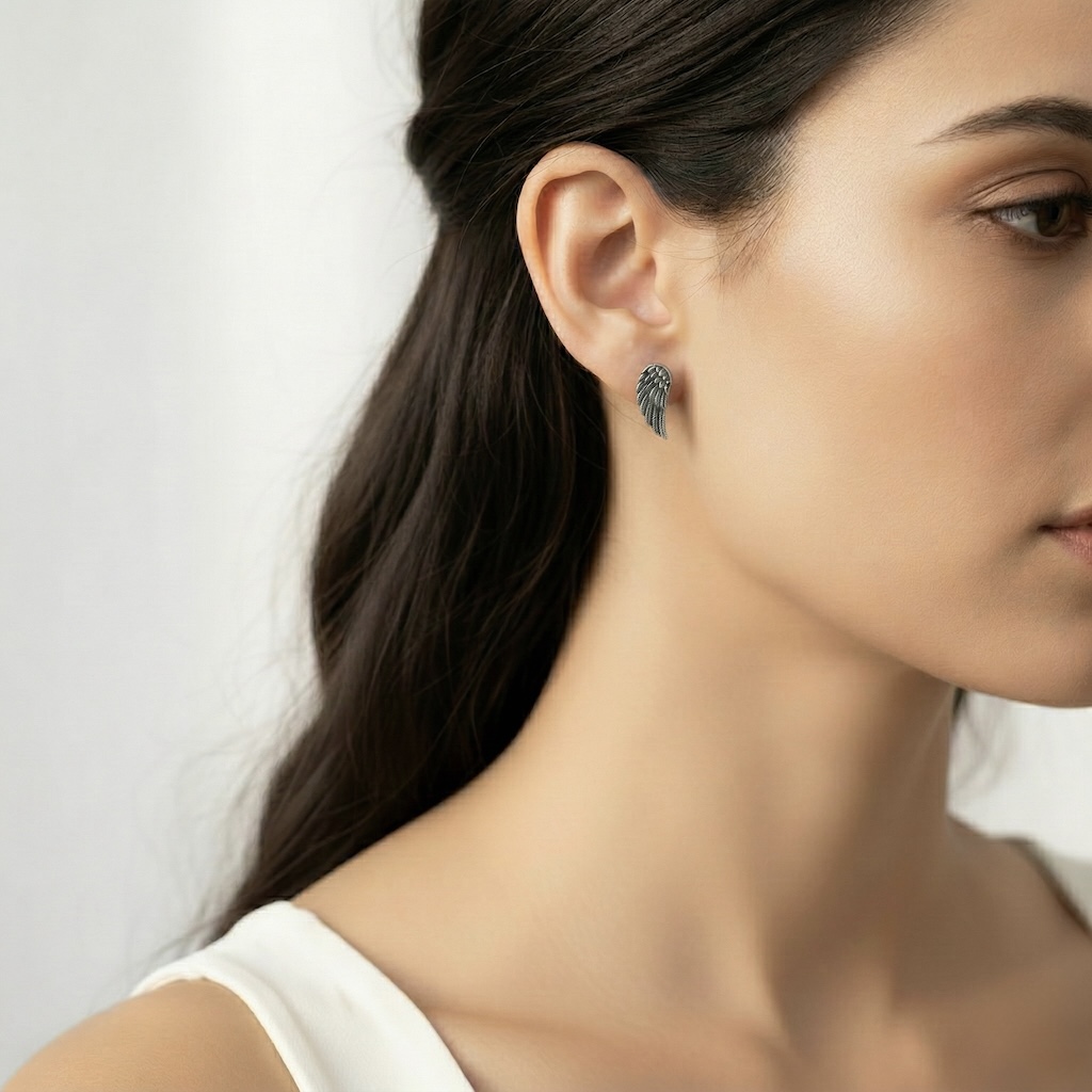 Sterling Silver 925 Angel Wing Huggie Earrings “Celeste” - Image 3