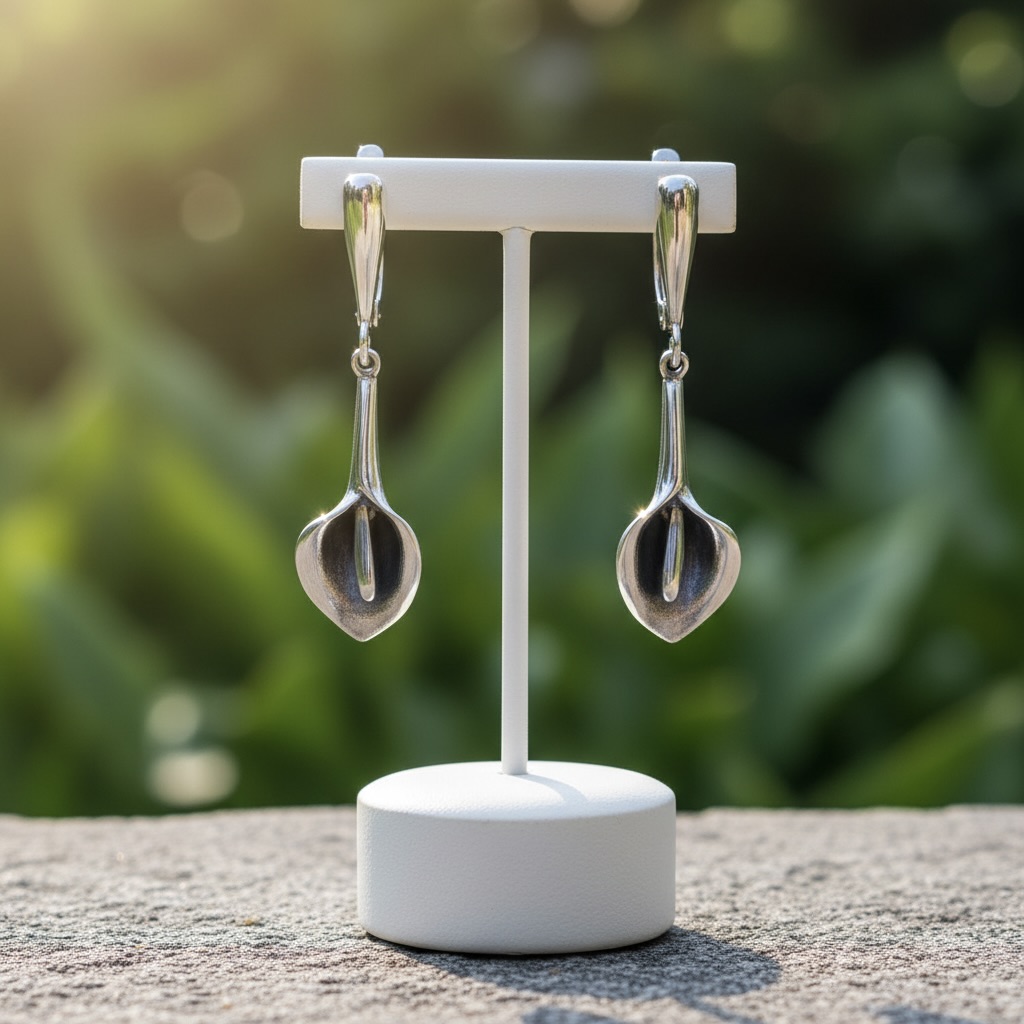 Sterling Silver 925 Calla Lily Dangle Drop Earrings "Zante" - Image 2