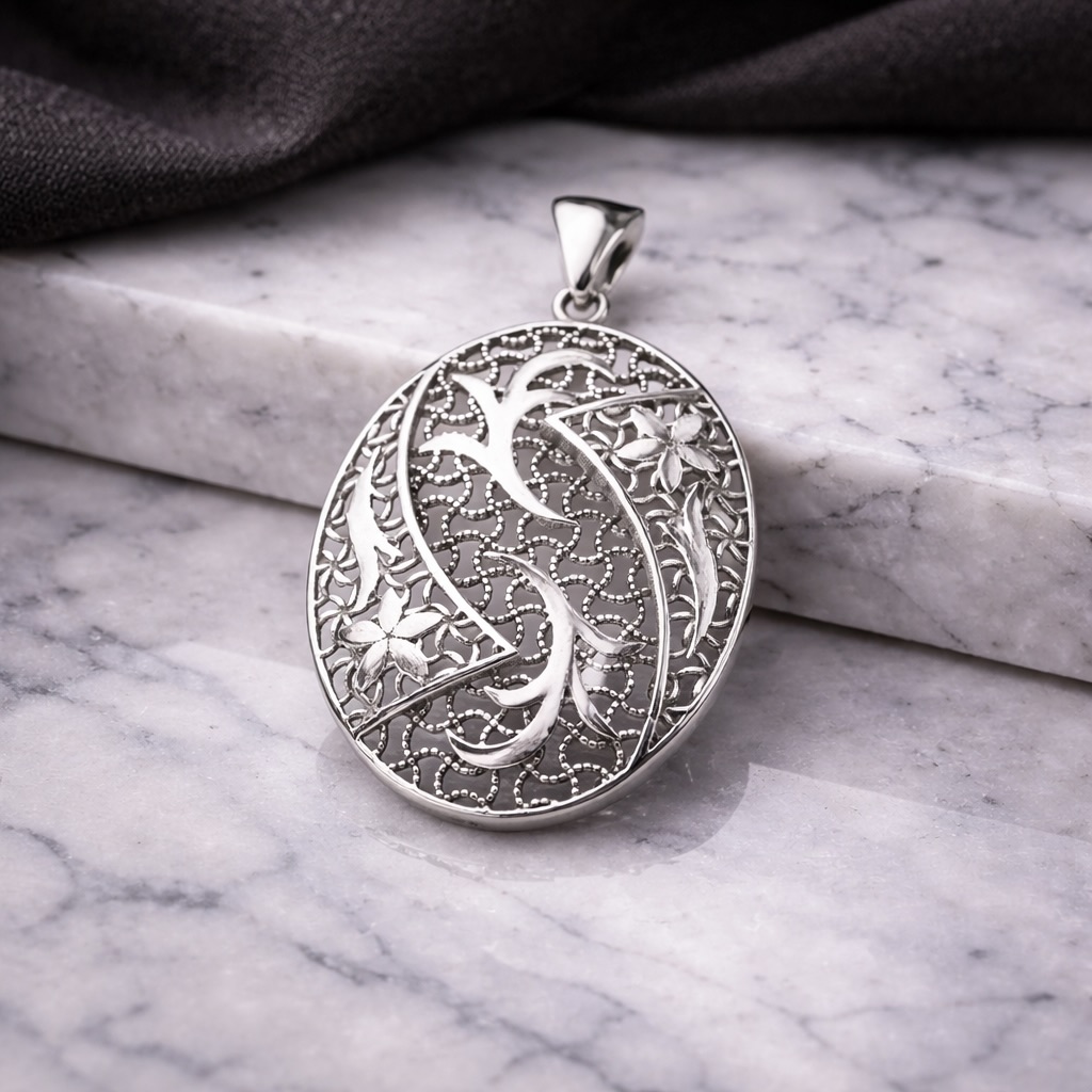 Sterling Silver 925 Oval Pendant “Secret Garden” - Image 2