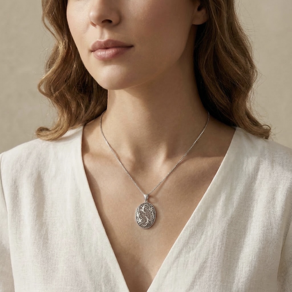 Sterling Silver 925 Oval Pendant “Secret Garden” - Image 3