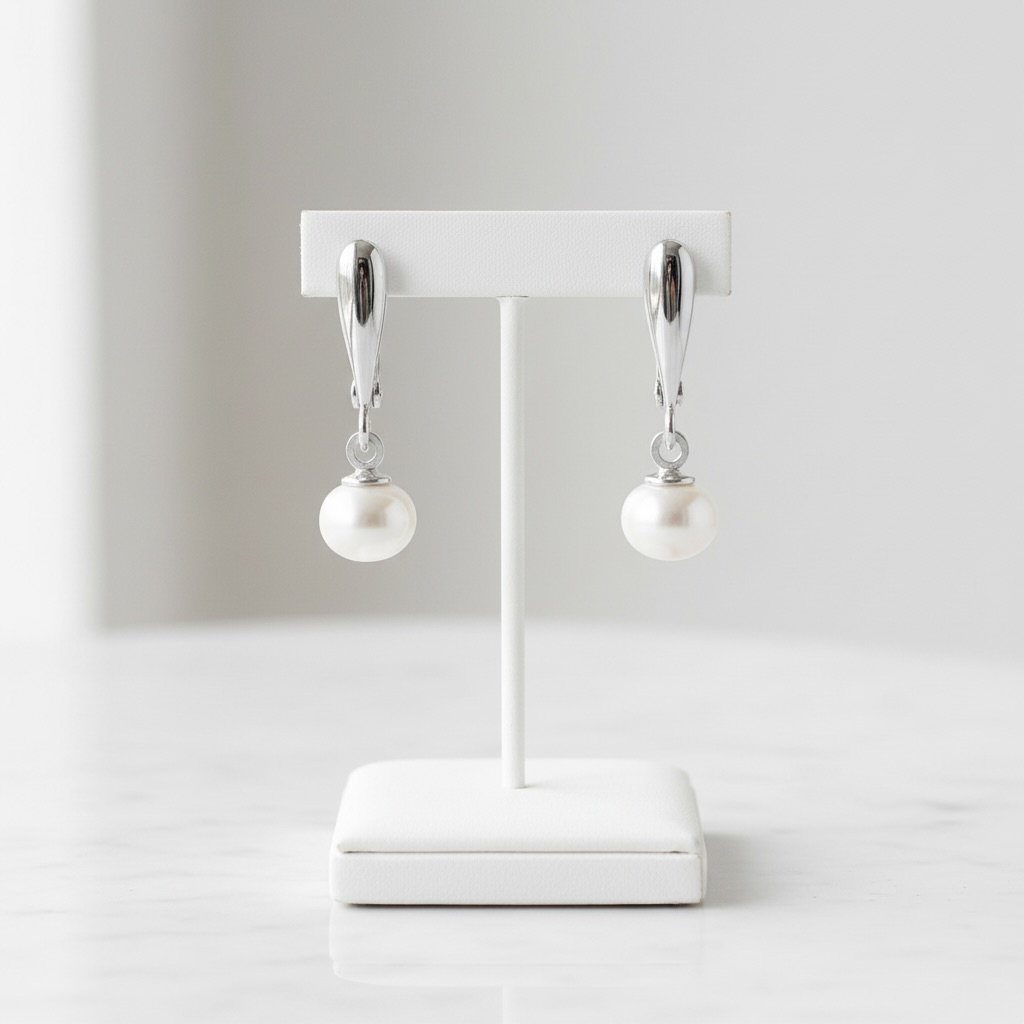 Sterling Silver 925 6mm Freshwater Pearl Drop Earrings "Pure Bliss" - Image 2