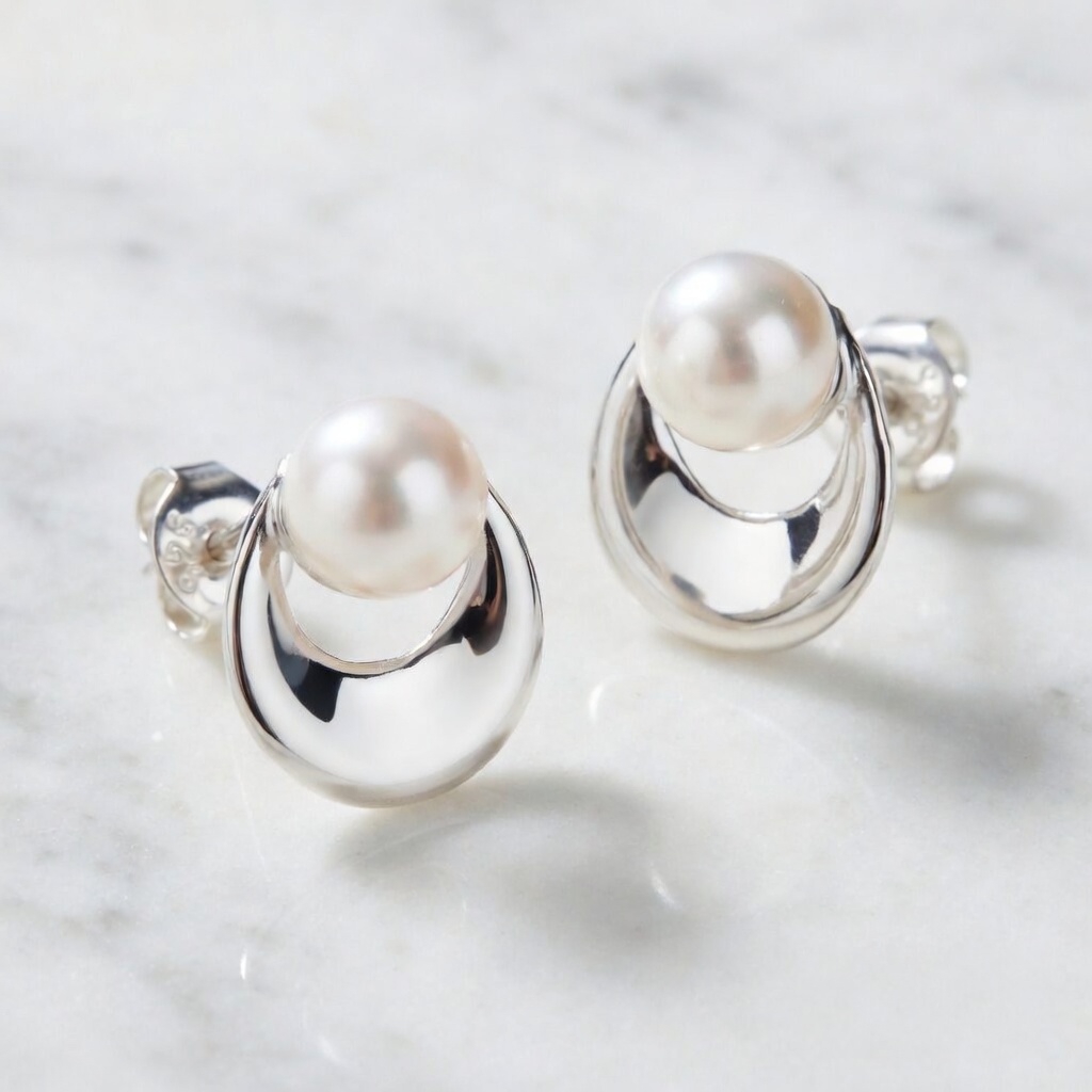 Sterling Silver 925 Freshwater 6mm Pearl Earrings “Luna” - Image 2