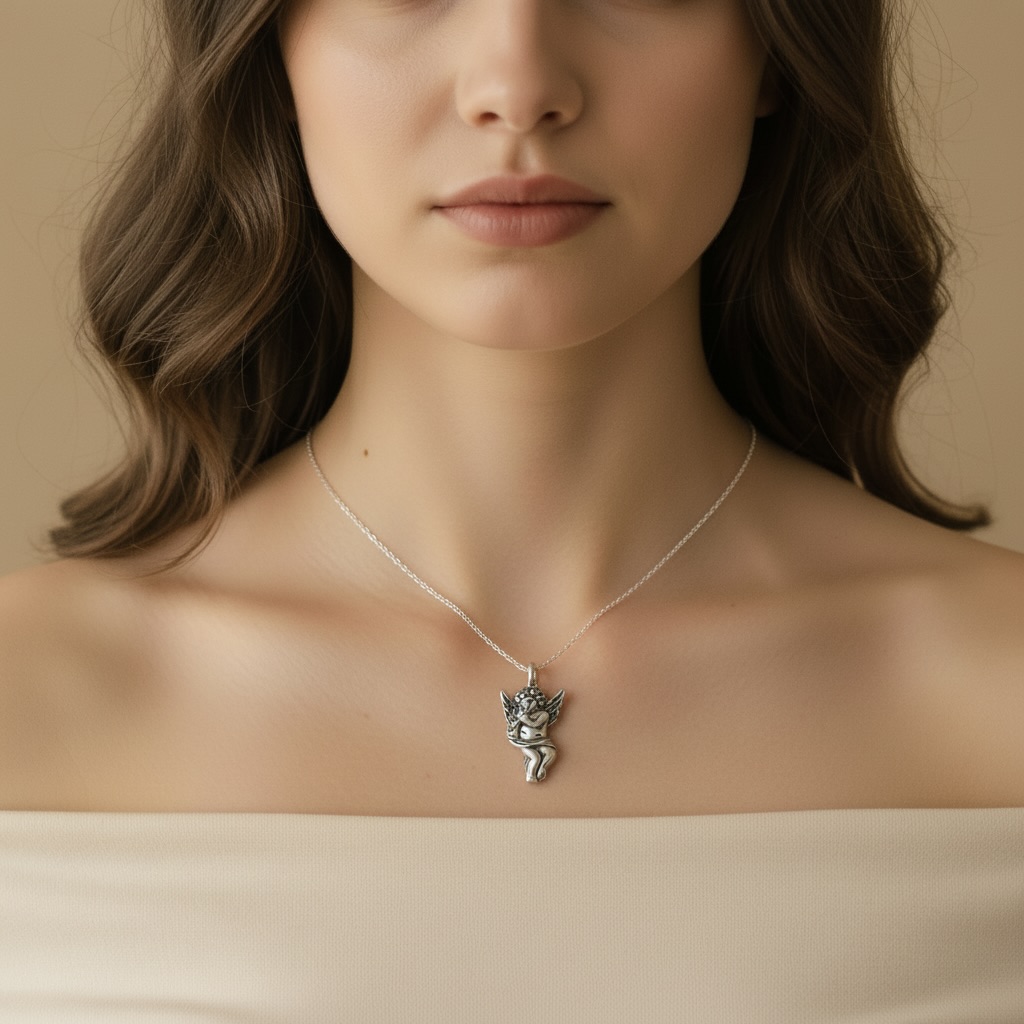 Sterling Silver 925 Guardian Angel Pendant "Heavenly Whisper" - Image 3
